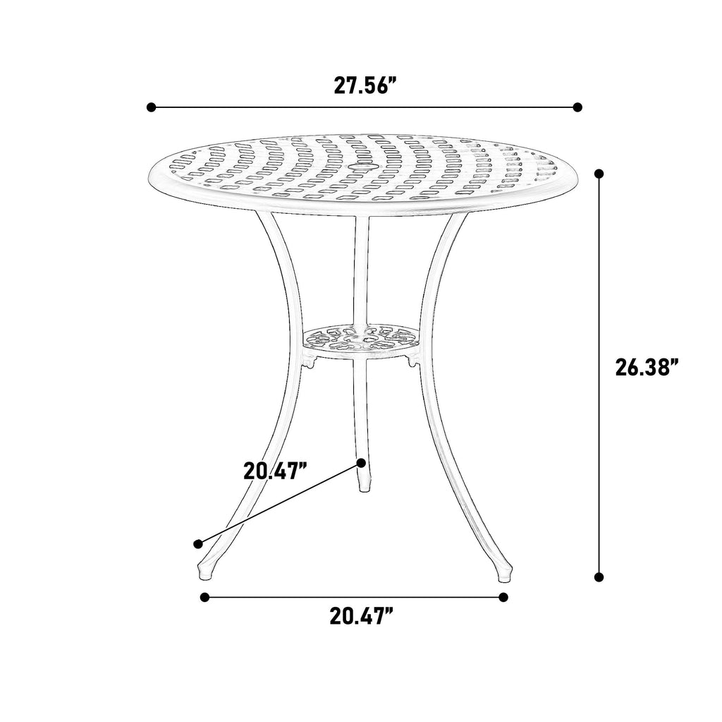 3 Piece Patio Bistro Set Cast Aluminum Bistro Table and Chairs Set of 2 with Umbrella Hole,All Weather Metal Bistro Table Set,Outdoor Patio Furniture Set for Garden Black