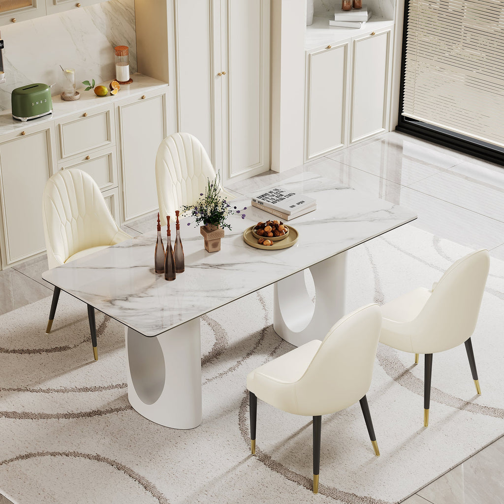 0.47' Thick Sintered Stone Composite Tempered Glass Top Rectangular Dining Table with Carbon Steel Base