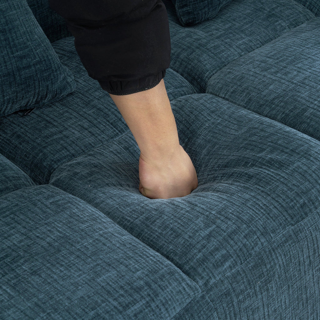 Modern Modular Sofa with Deep Seating, Two Side Pockets, and Plush Pillows in Blue Chenille Fabric, 101.2'