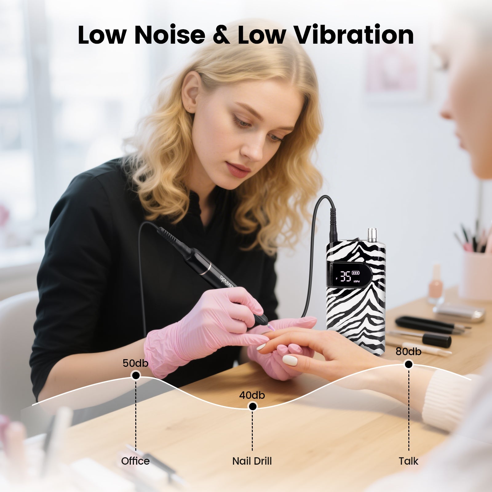 Wand™ Nail Drill - Zebra Print - 35,000 RPM Rechargeable