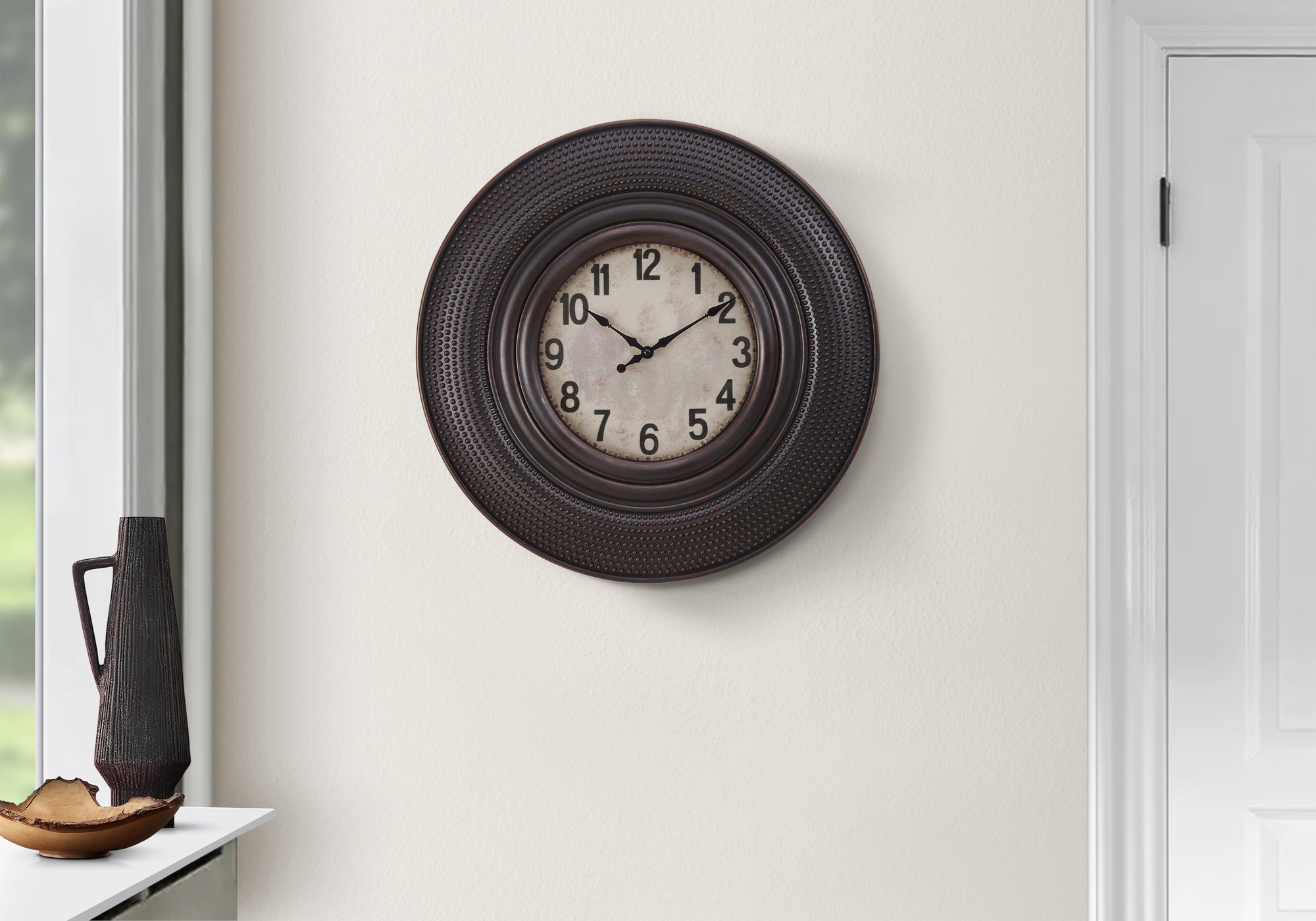 Clocks, 20' Round, Wall Clock, Antique Brown, Transitional