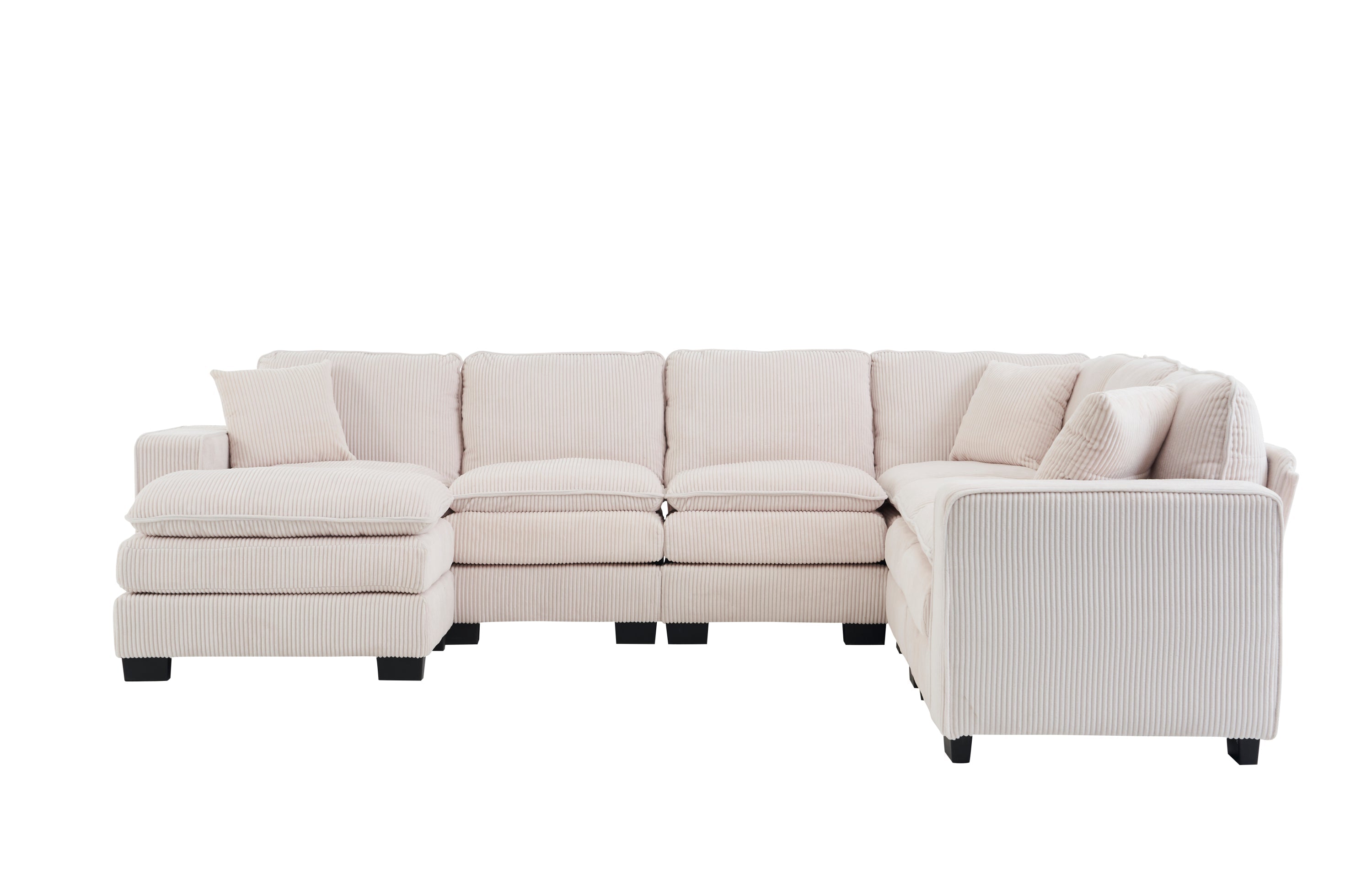 Modern U Shaped 6-seat Sectional Sofa Couch with one Ottoman and three toss pillows ,Modular Sofa for Living Room,Corduroy sofa