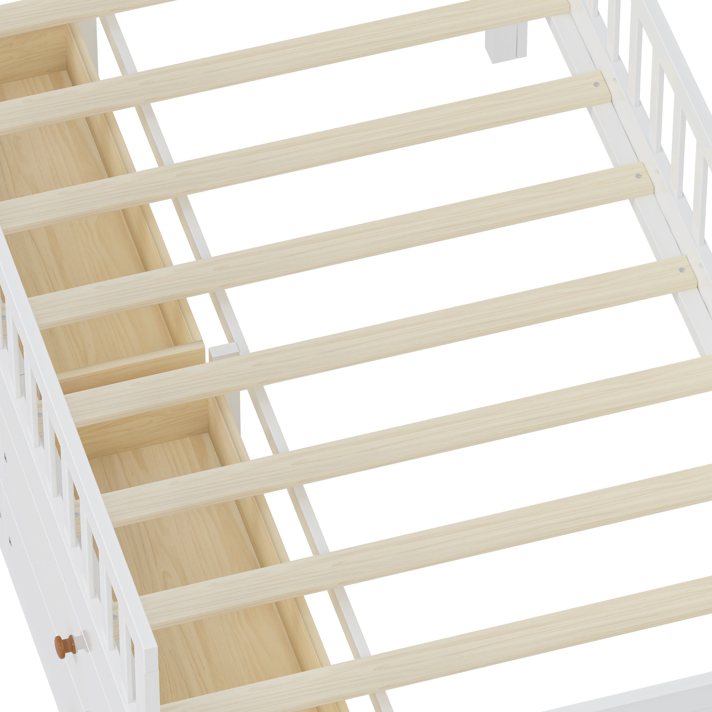 Twin Bed Frame with Storage 4 Drawers,Wooden Bed Frame for Kids,Platform Twin Size Bed with Guardrail Headboard and Ladder, No Box Spring Needed, Easy Assembly, White