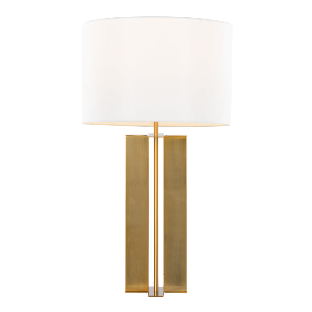 Cosmo 28' Glam Metal Table Lamp in Antique Brass and White Linen by LumiSource