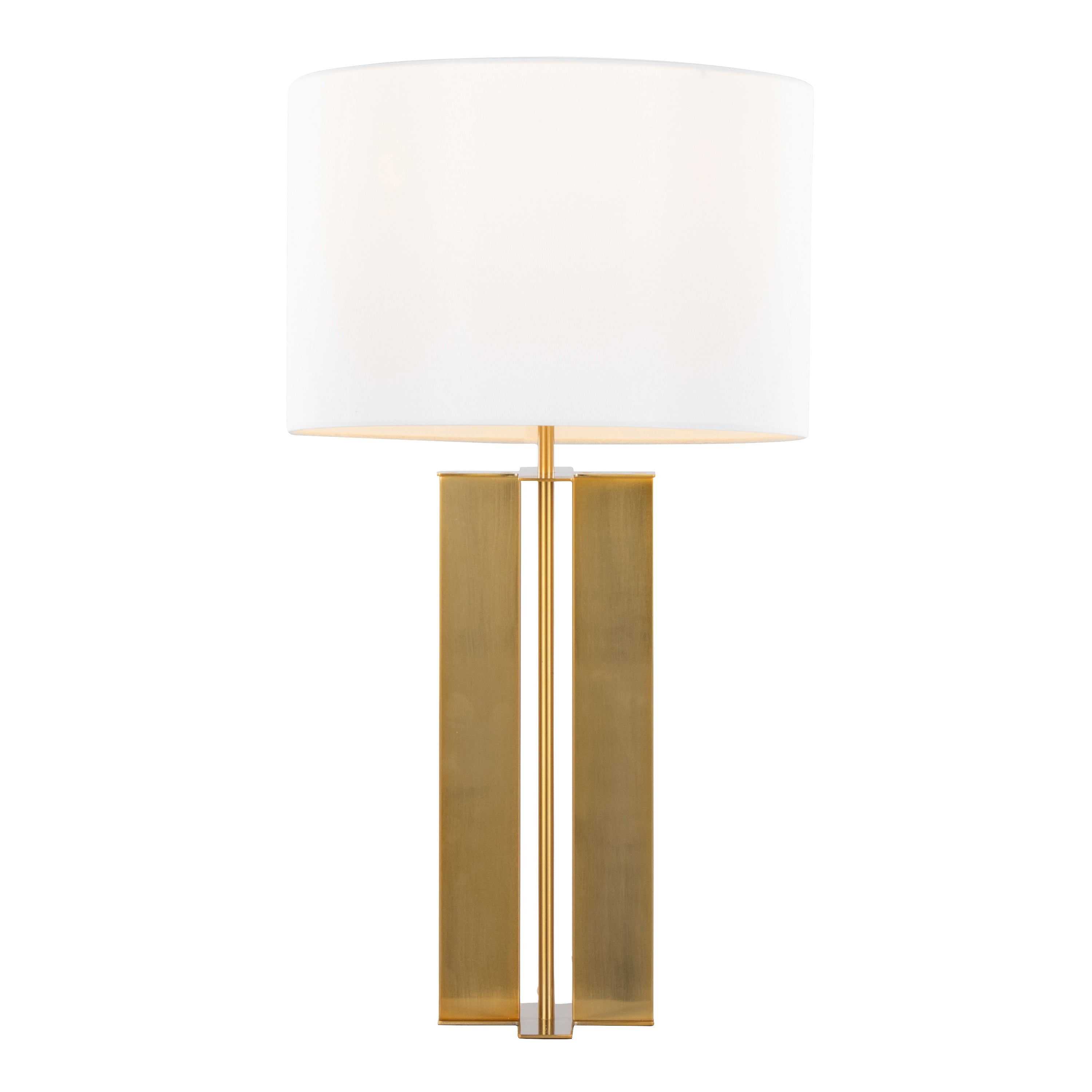 Cosmo 28' Glam Metal Table Lamp in Antique Brass and White Linen by LumiSource