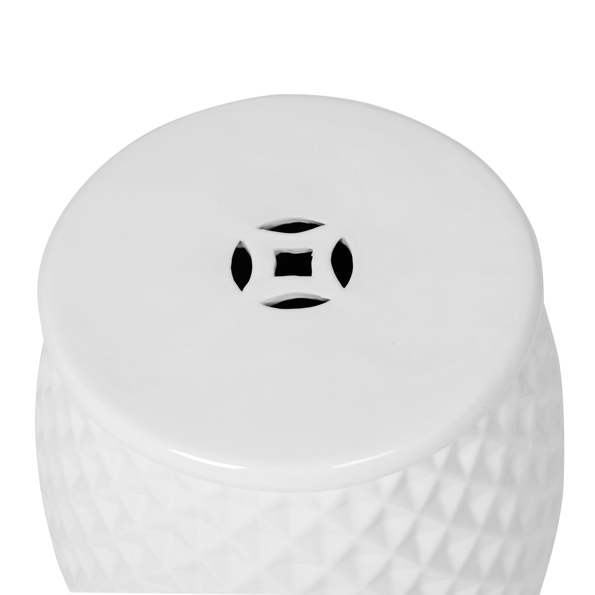 Glazed Ceramic Drum Stool - Indoor/Outdoor Side Table - White Ceramic 11 x 17.25 Inches