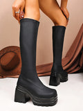 Square Toe Platform Block Heels Boots