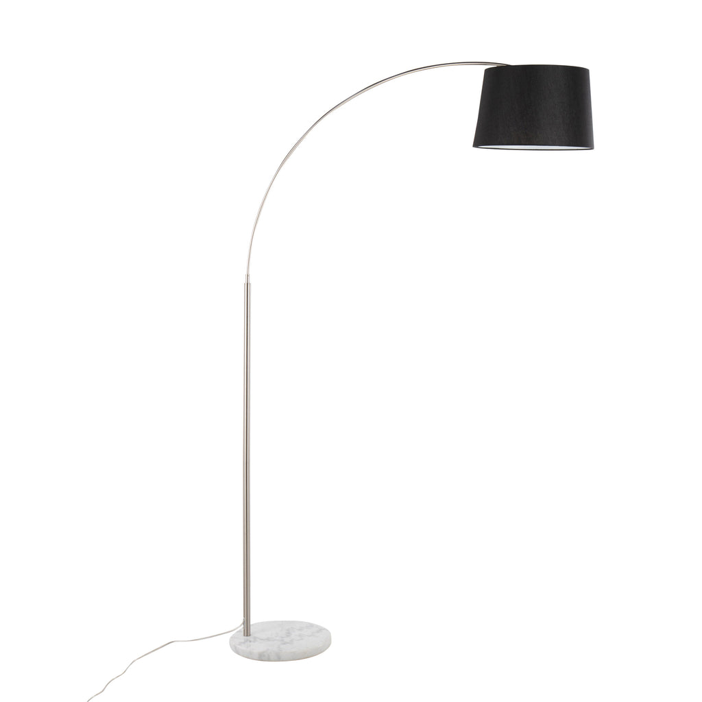 March Contemporary Floor Lamp in White Marble and Nickel with Black Linen Shade by LumiSource