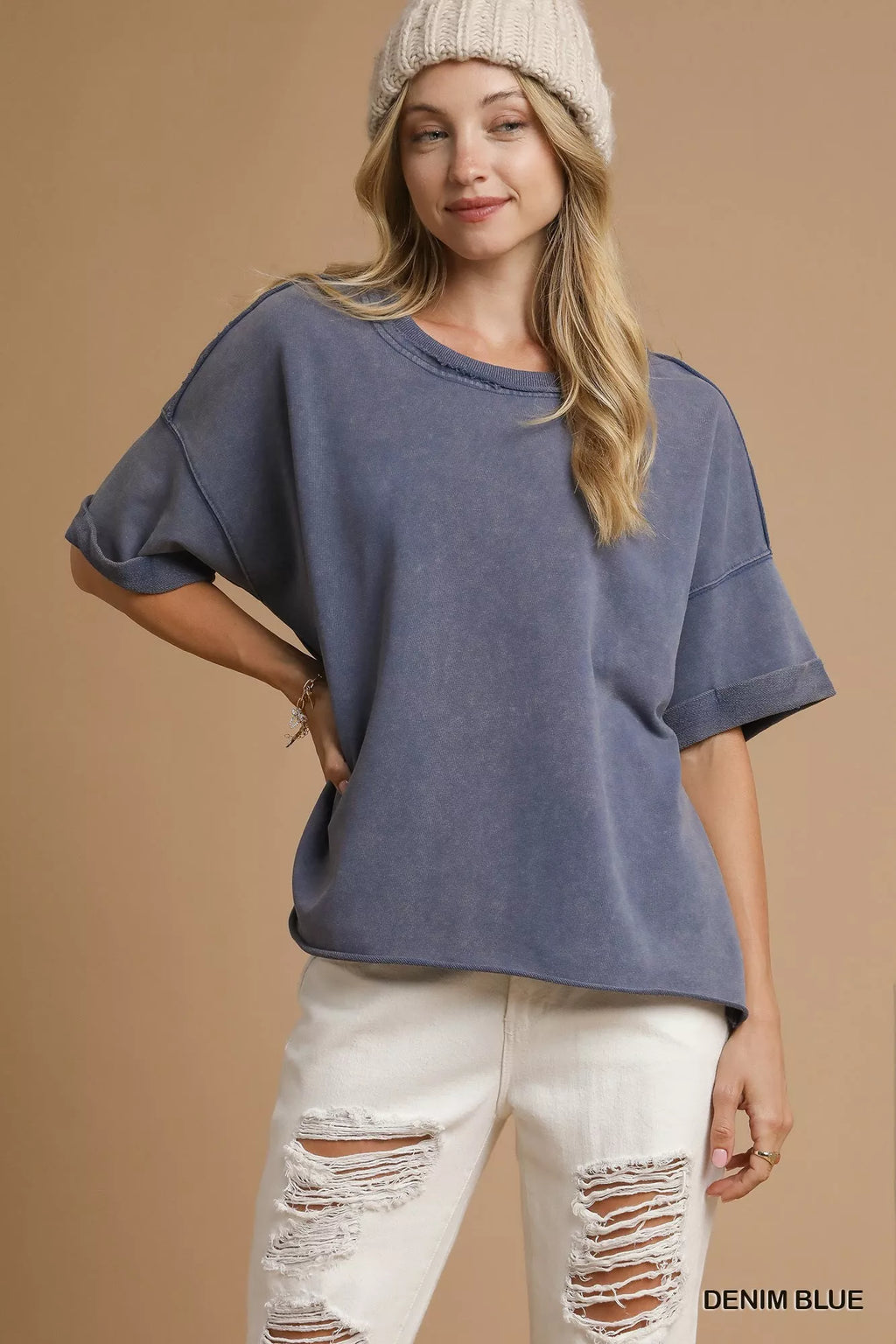 Umgee Mineral Wash Round Neck Top