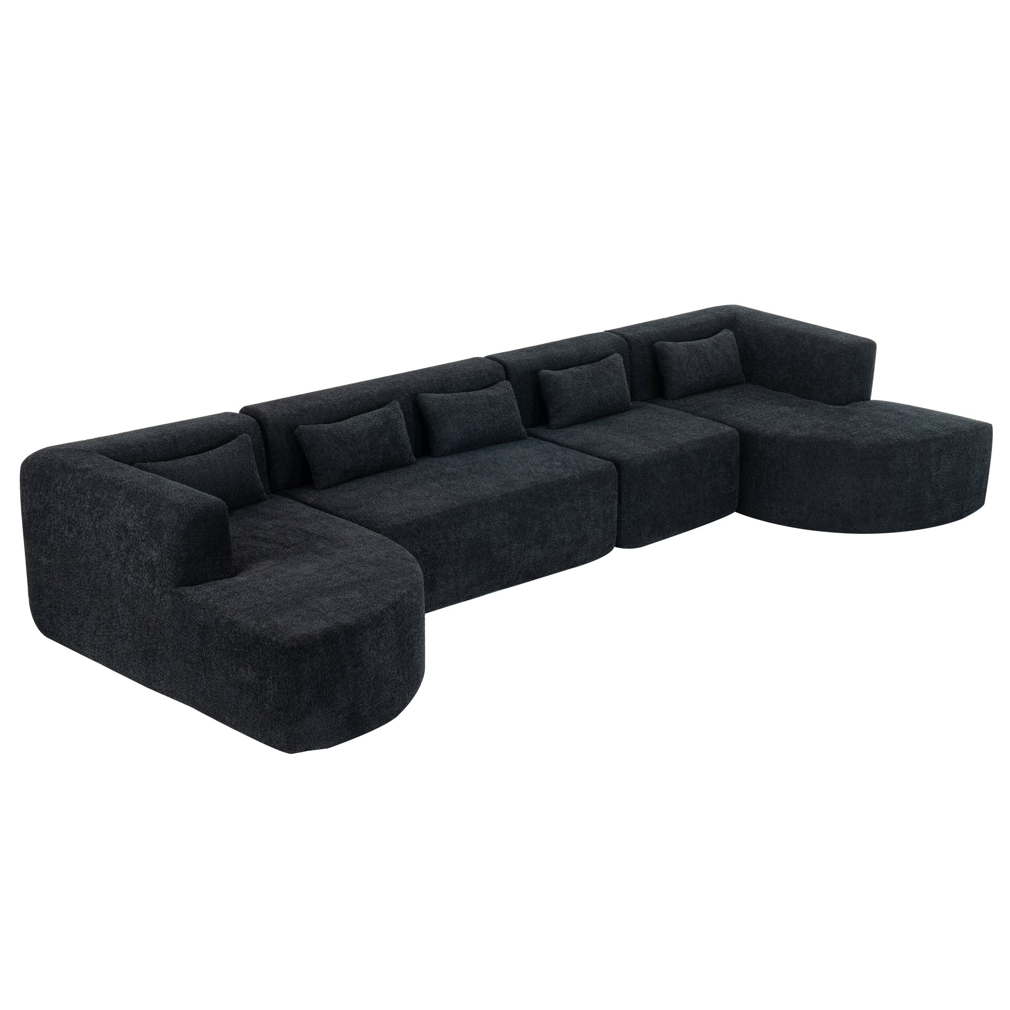 144' Upholstered Sofa Free-combined Sofa Couch with Two Chaise Lounge and Five Back Pillows for Living Room(Old SKU: N719S001600B), Black