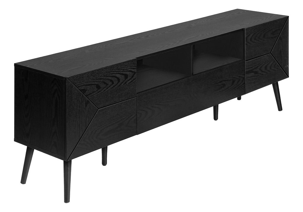 Tv Stand, 72 Inch, Console, Media Entertainment Center, Storage Drawer, Black Laminate, Mid Century, Modern