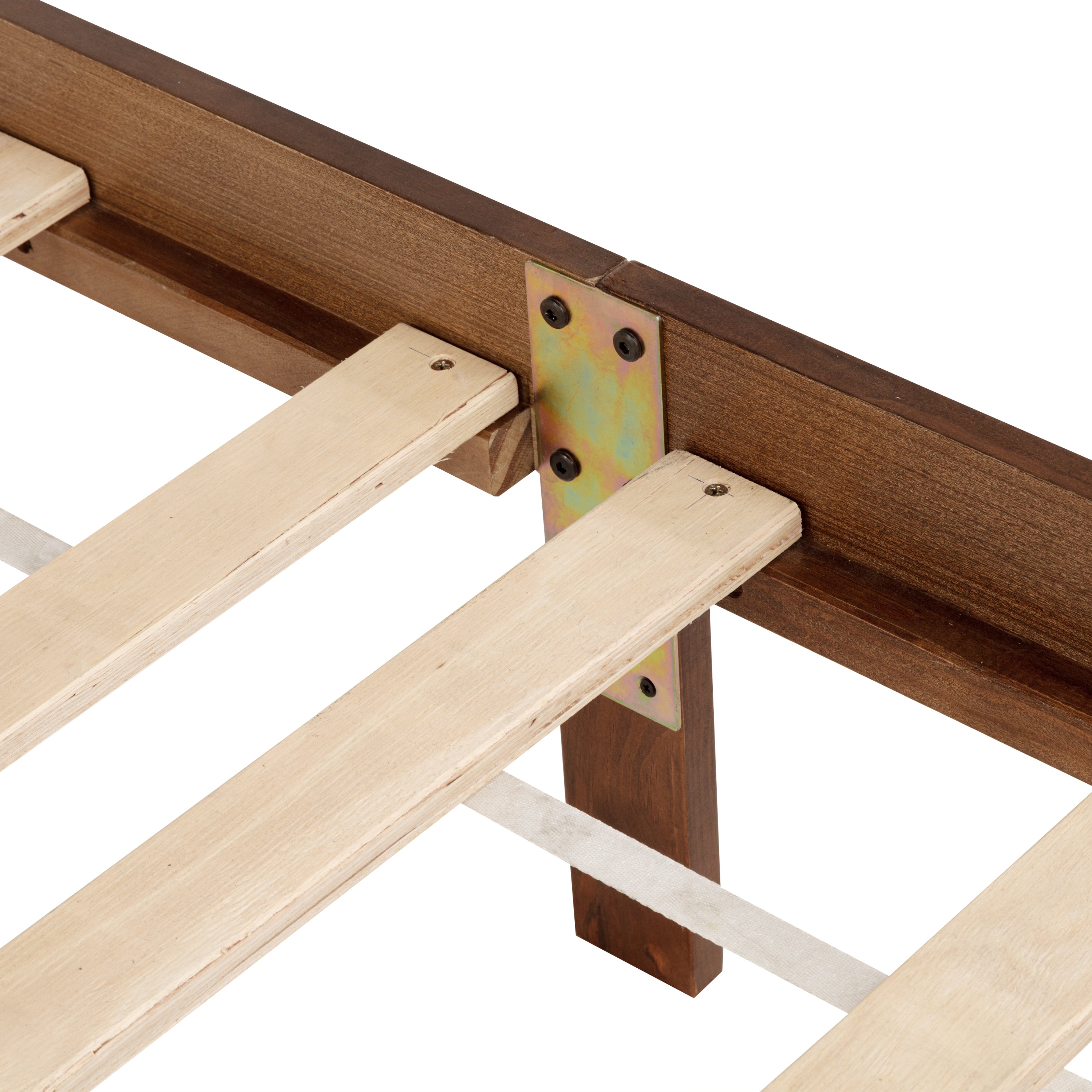 King Pine wooden Bed with Rattan Headboard  and Footboard, with  Central Enhanced Bed Platform,Walnut