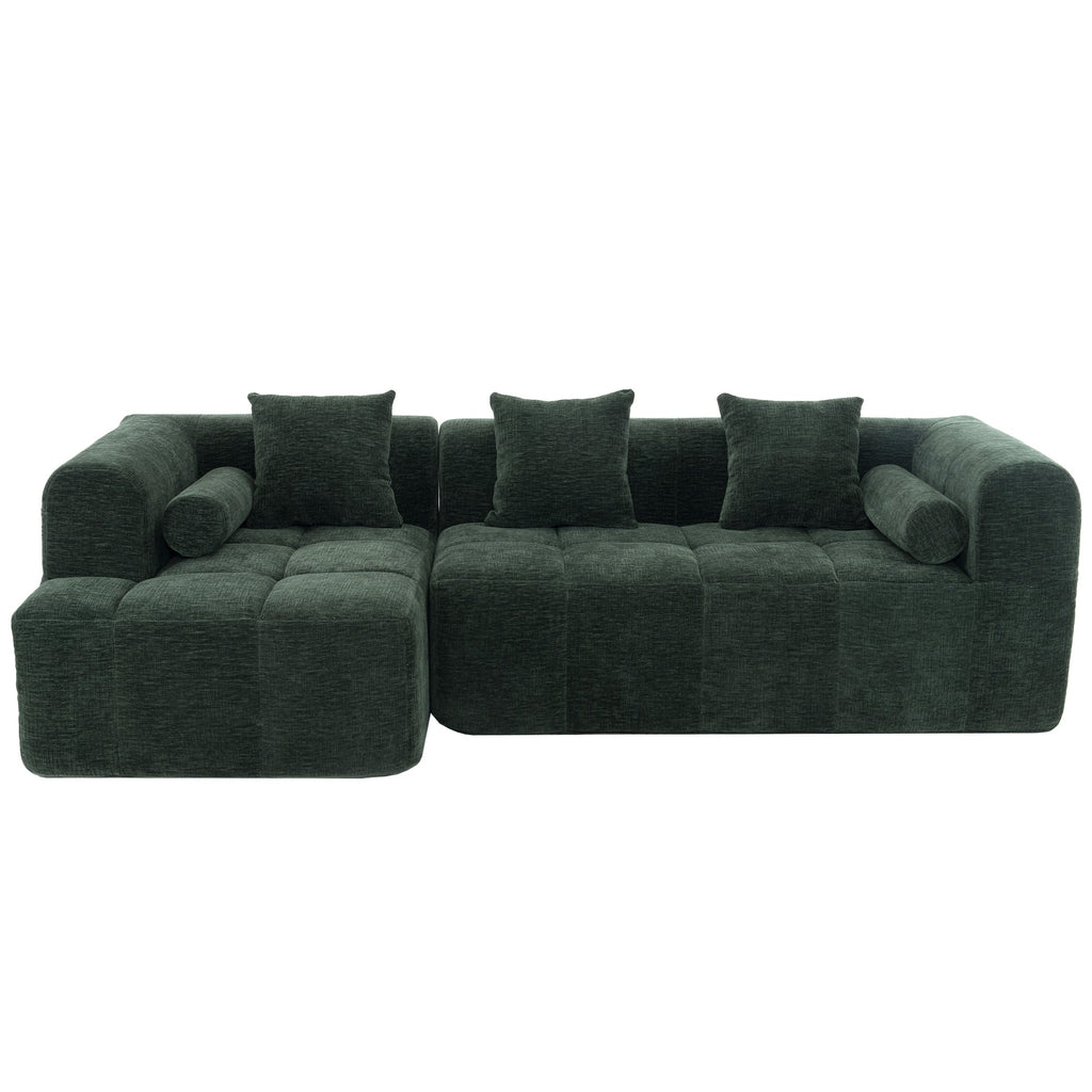 Modern Modular Sectional Sofa with Deep Seating, Green Chenille Fabric, 101.2'