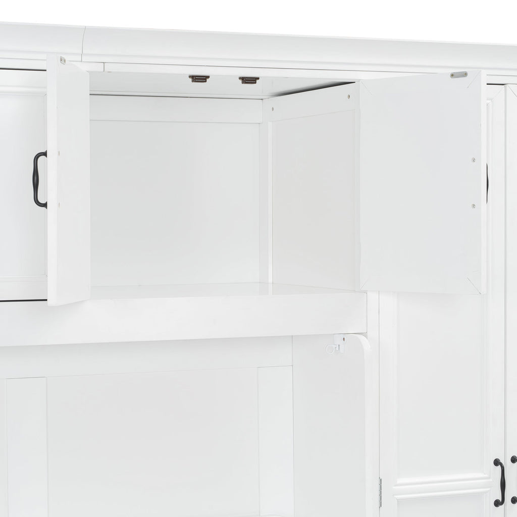 Twin Size Murphy Bed Wall Bed with Wardrobe, Cabinet and Desk, White