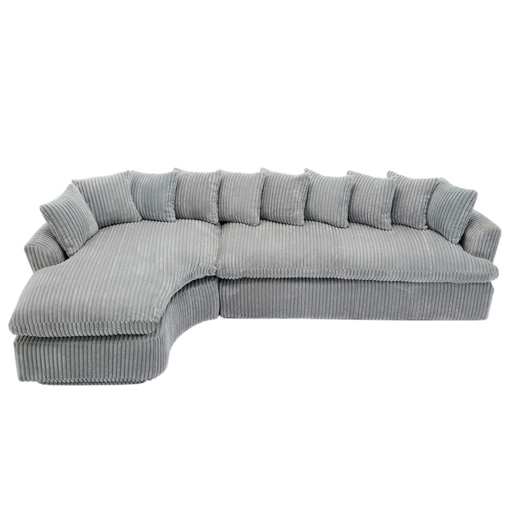 127''  Large Sectional Sofa ,Elegant Curved Design ,High-Resilience Foam ,Ten Back Cushions,L-Shape Left Sofa,No Assembly  Required , (Gray-Soft Corduroy Fabric)
