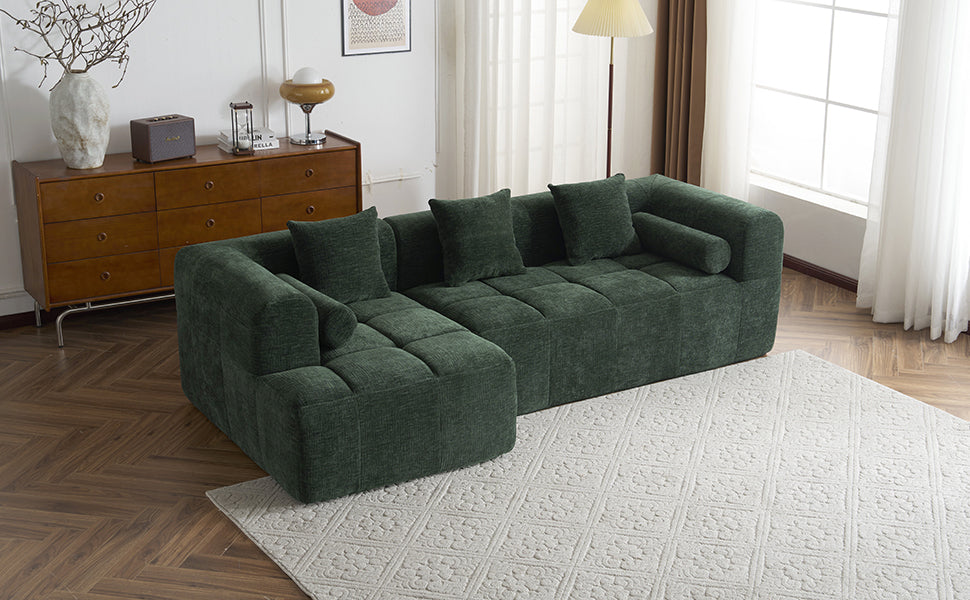 Modern Modular Sectional Sofa with Deep Seating, Green Chenille Fabric, 101.2'