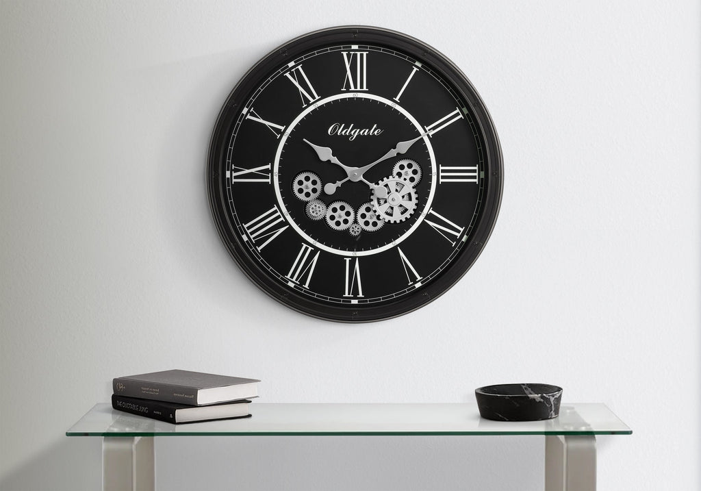 Clocks, 30' Round, Gear Mechanism, Large Oversized, Wall Clock, Black, Transitional