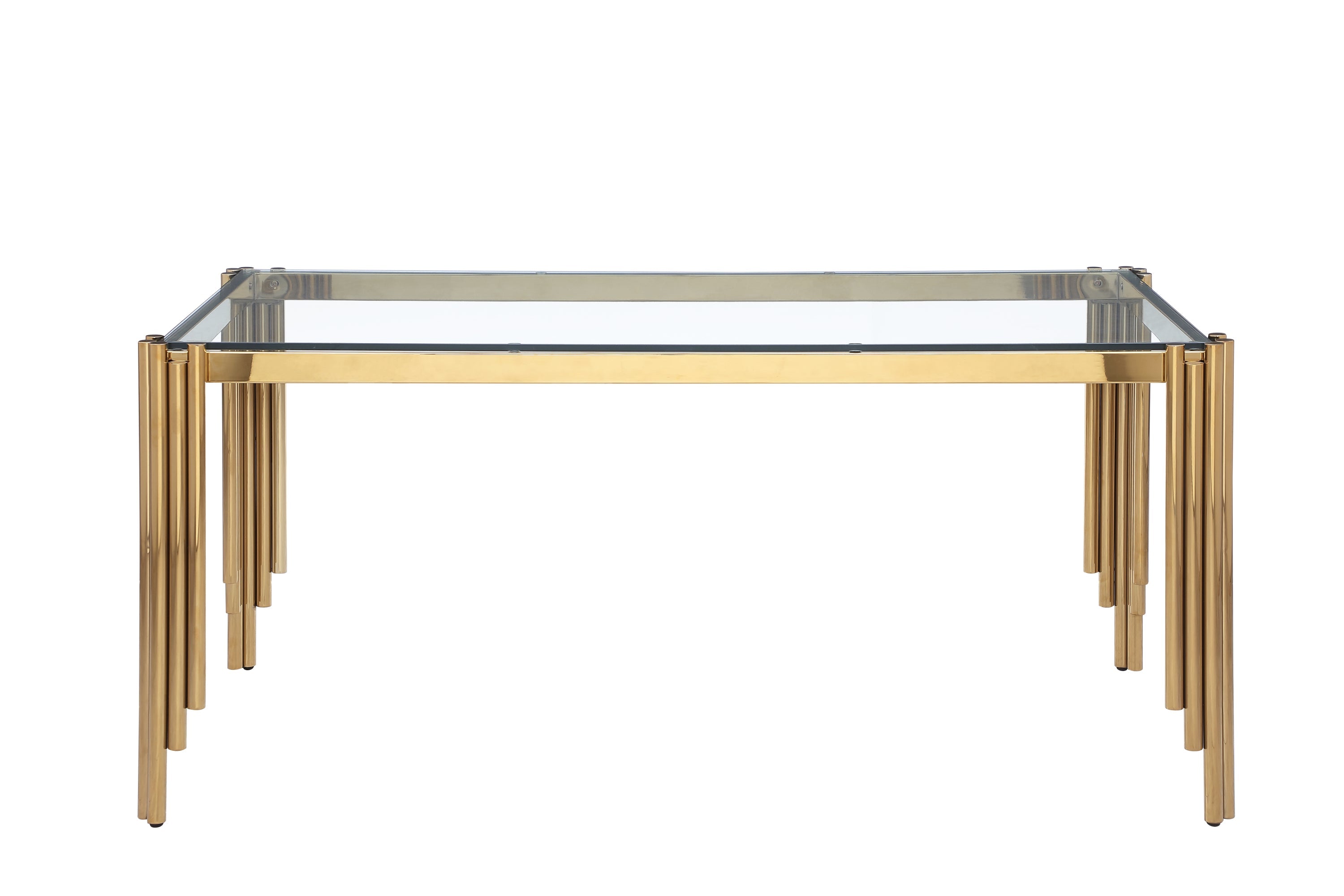 65' Rectangle Glass Dining Table, Tempered Glass Tabletop and Polished Gold Legs, Modern Style Table for Home, Kitchen. Dining Room