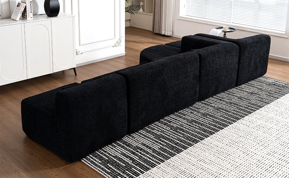 144' Upholstered Sofa Free-combined Sofa Couch with Two Chaise Lounge and Five Back Pillows for Living Room(Old SKU: N719S001600B), Black