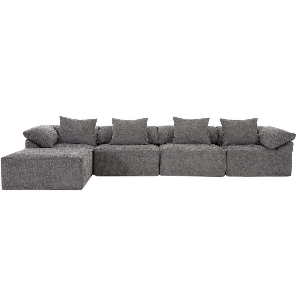 142' L Shaped Modular Sectional Sofa,No Assembly,5 Piece Couch, Convertible Sleeper Couch,Full-Compressed Couch,Free-Combined Couches,5 Seat & Ottoman,Chenille,Gray