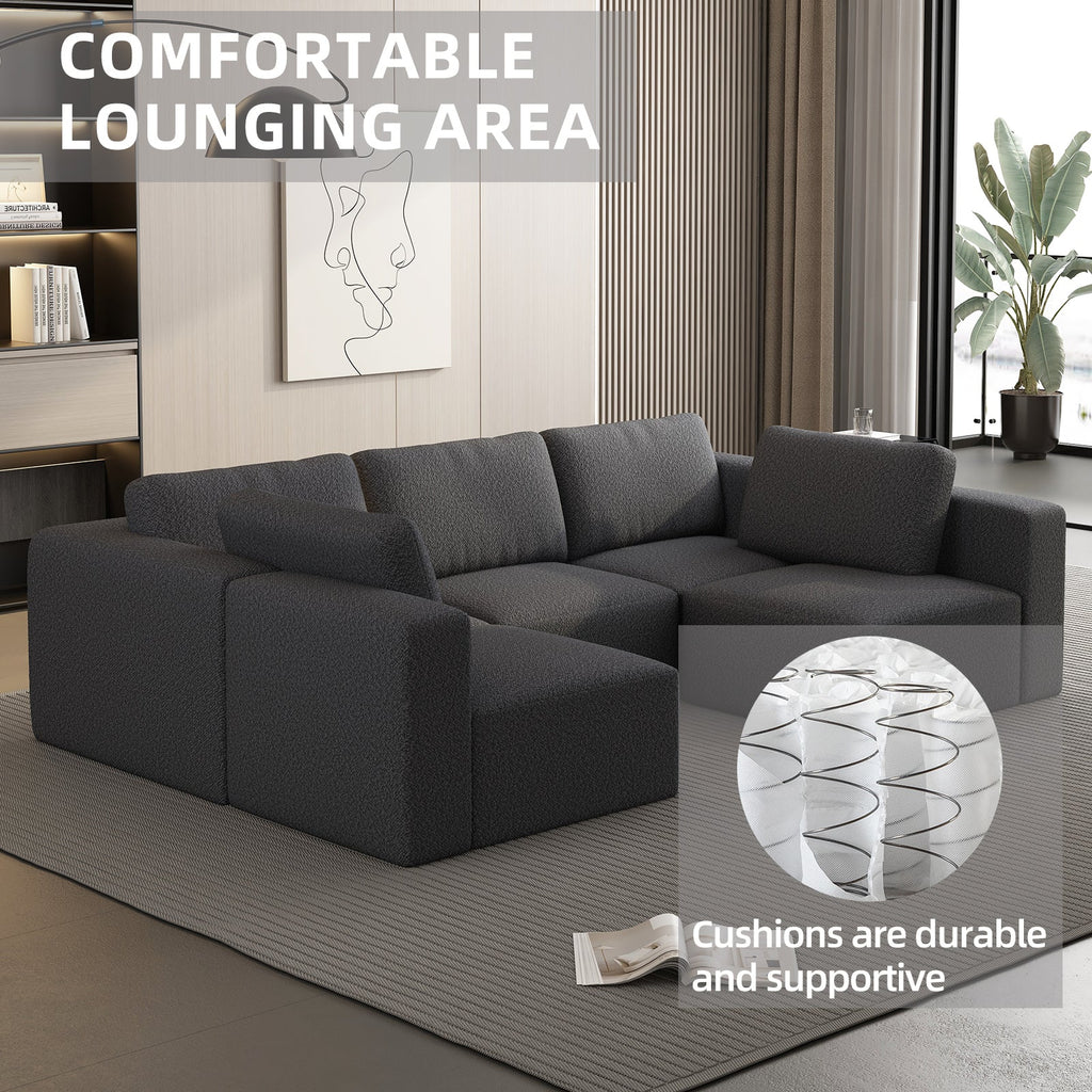 104.32*70.86 Modular Sectional Sofa Sleeper Couch, Sectional Sofa with Chaise and Ottoman, Convertible U Shaped Modular Sofa Set. Compressed sponge, Dark Grey (Combo 3A+2B)
