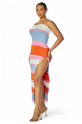 Shea Stripe Multicolor Knit Tube Maxi Dress  - Light Blue