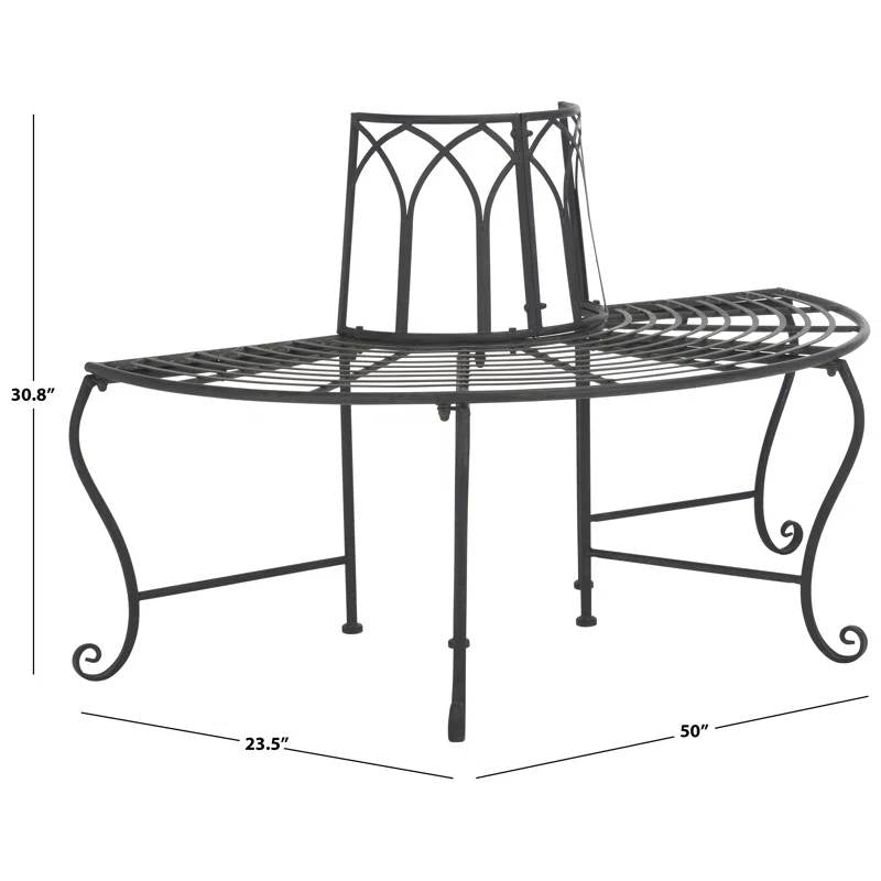 Half-Circle Outdoor Patio Garden Black Wrought Iron Tree Bench