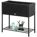 Black Modern PE Rattan Wicker Raised Garden Bed Elevated Planter Box