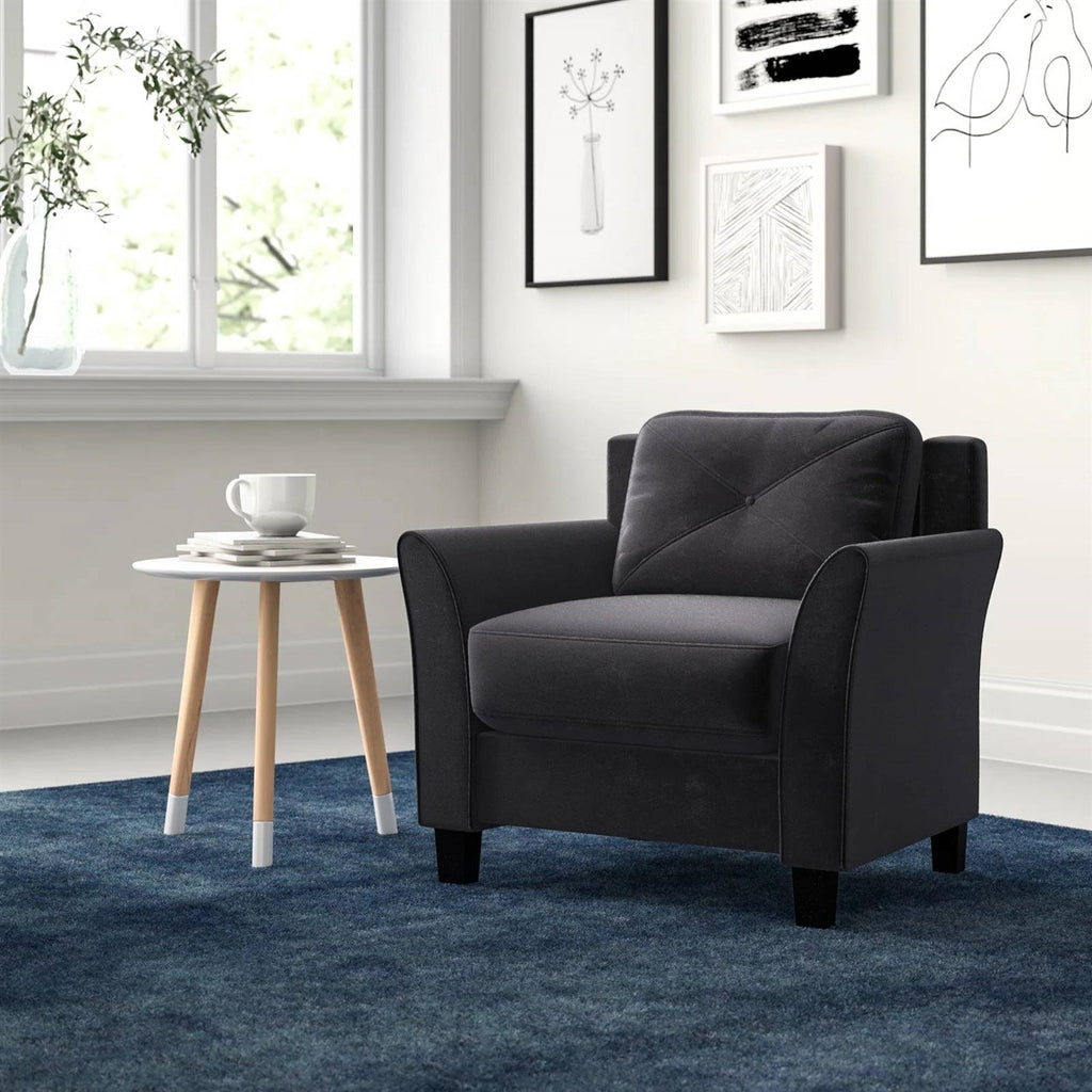 Black Microfiber Upholstered Armchair Flared Arm Chair with Tufted Back Cushion