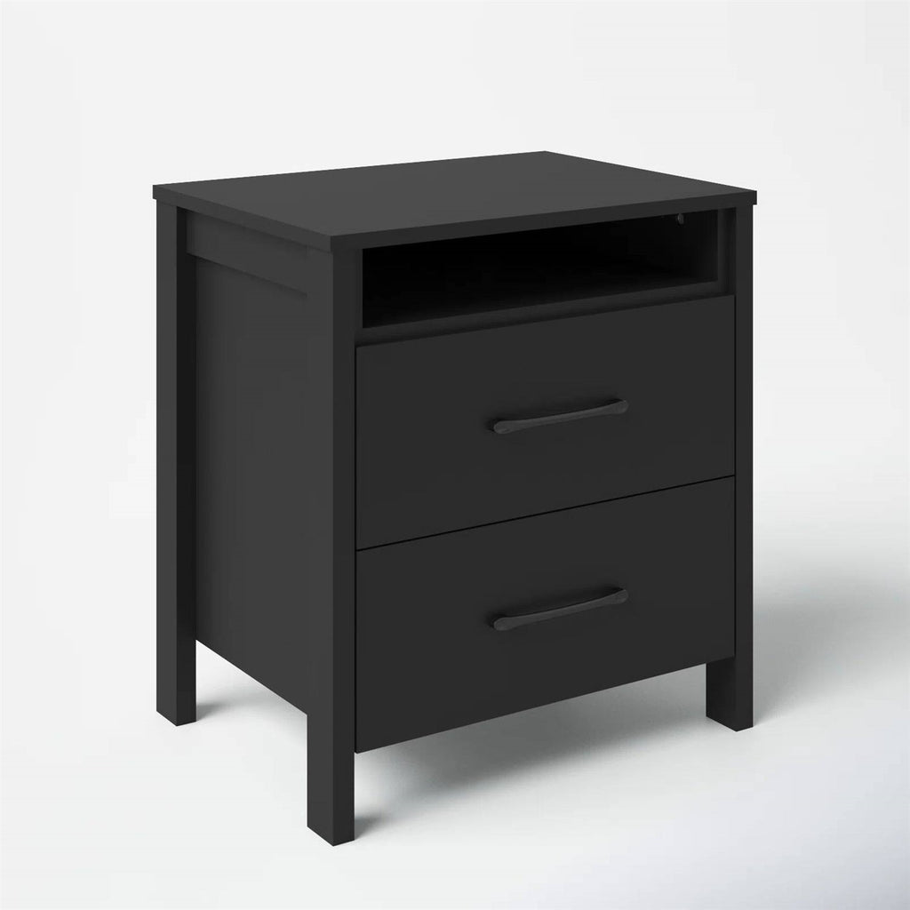 Modern 2-Drawer Nightstand Bedside Table in Black Wood Finish