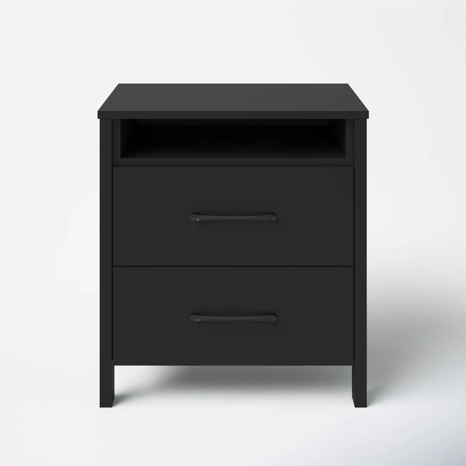 Modern 2-Drawer Nightstand Bedside Table in Black Wood Finish
