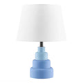 Small Blue Desk Light Table Lamp with White Fabric Shade for Bedside Nightstand