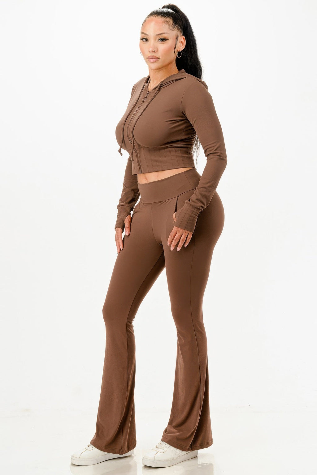 Butter Soft Crop Hoodie And Flare Pants Set