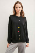 Solid Sweater With Colorful Buttons