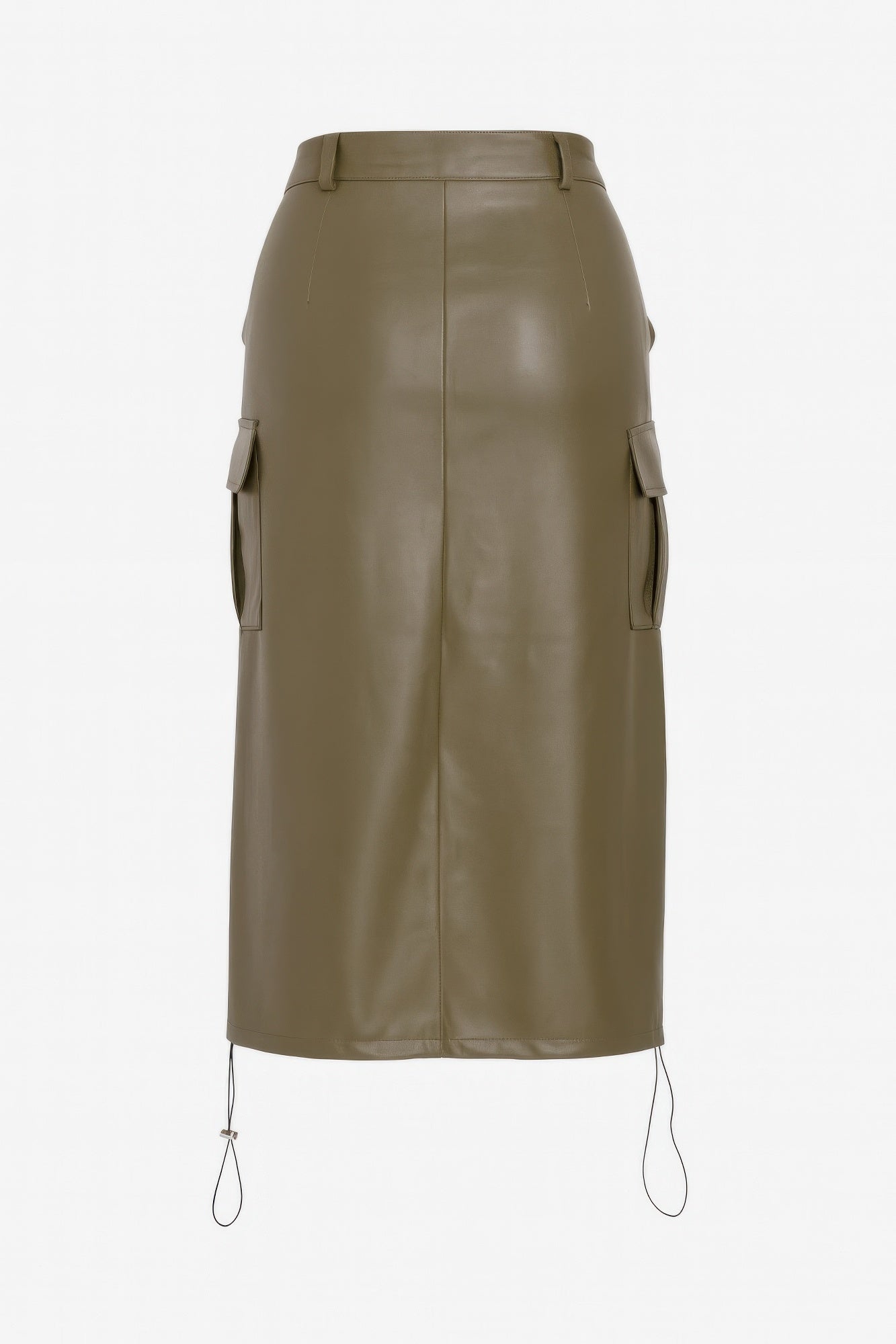 Pu Side Pockets Midi Skirt