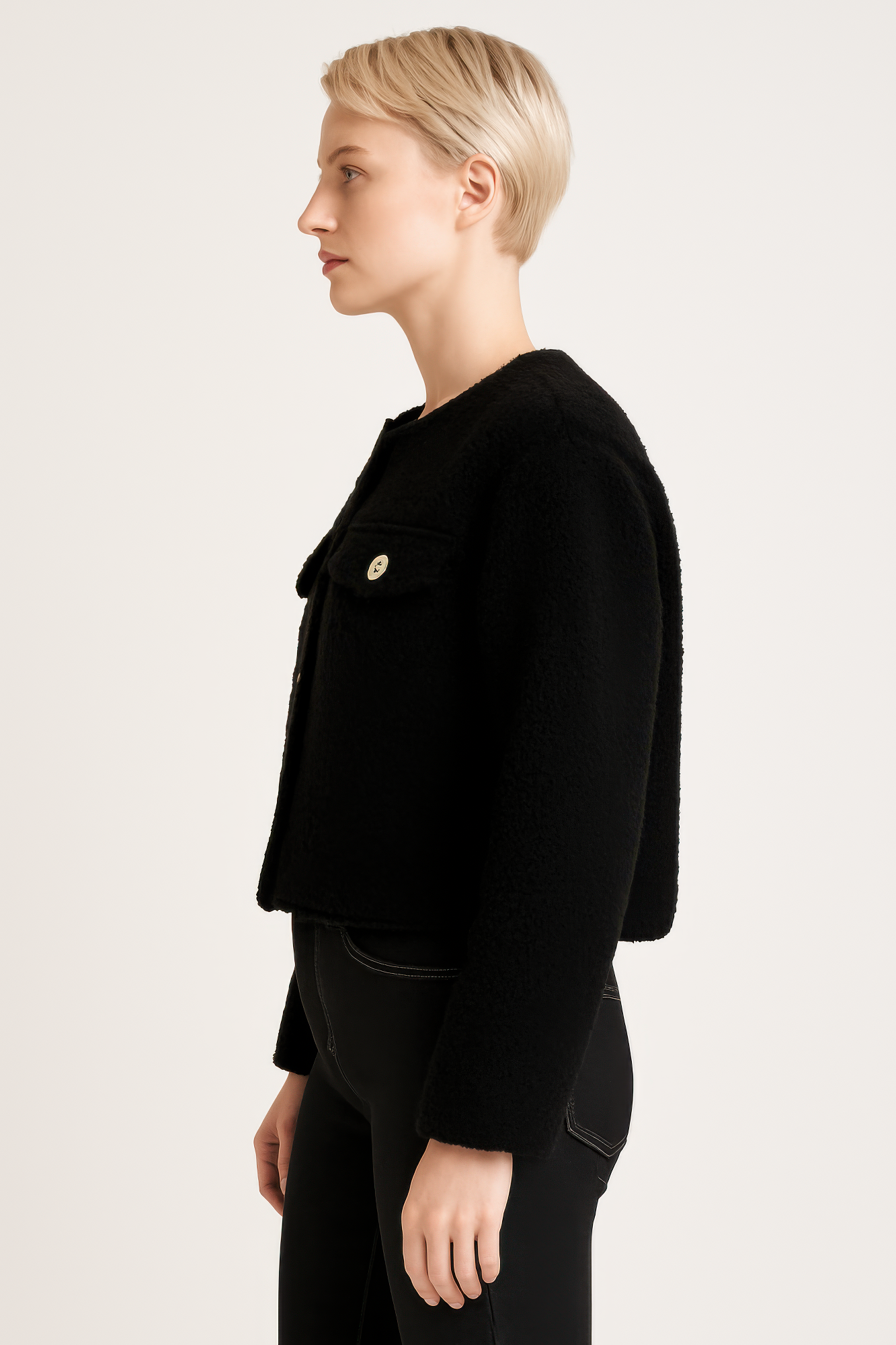 Faux Shearling Button-front Cropped Jacket