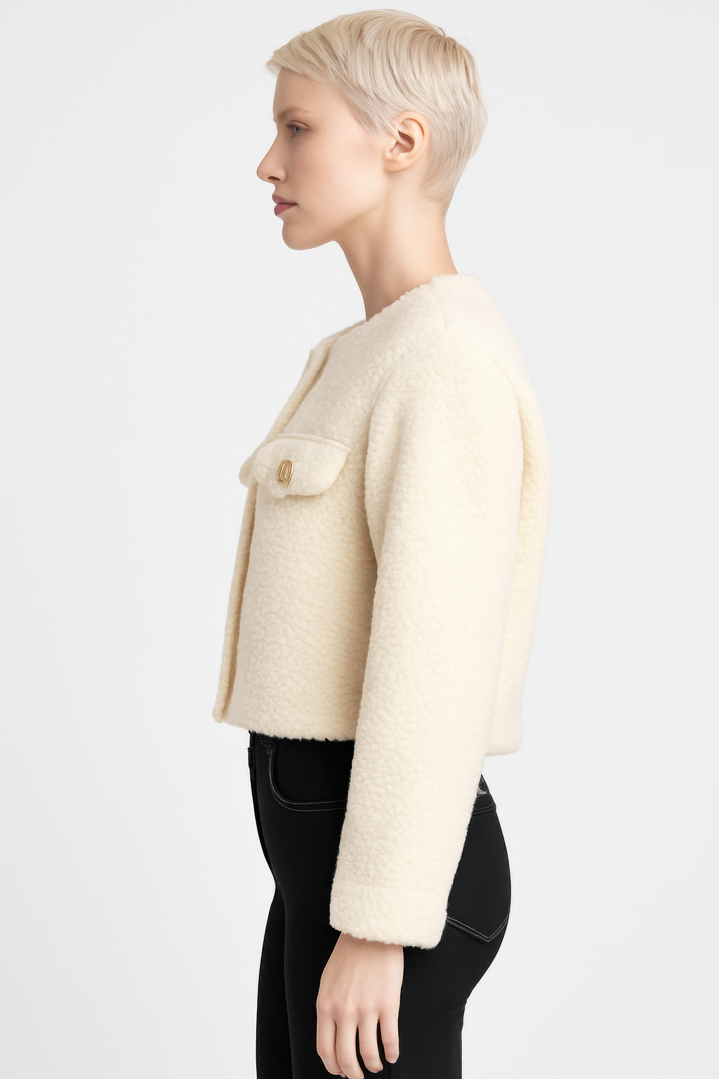 Faux Shearling Button-front Cropped Jacket