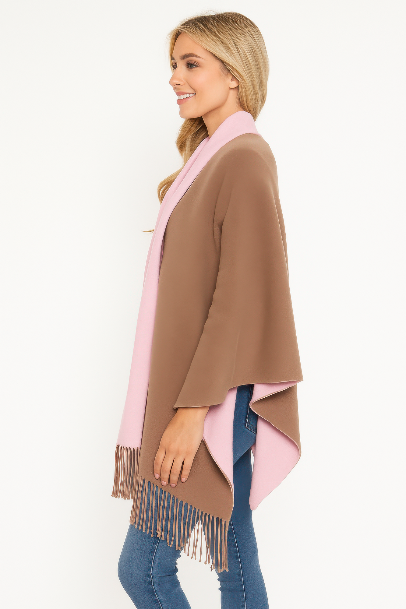 Colorblock Fringe-trimmed Open Wrap