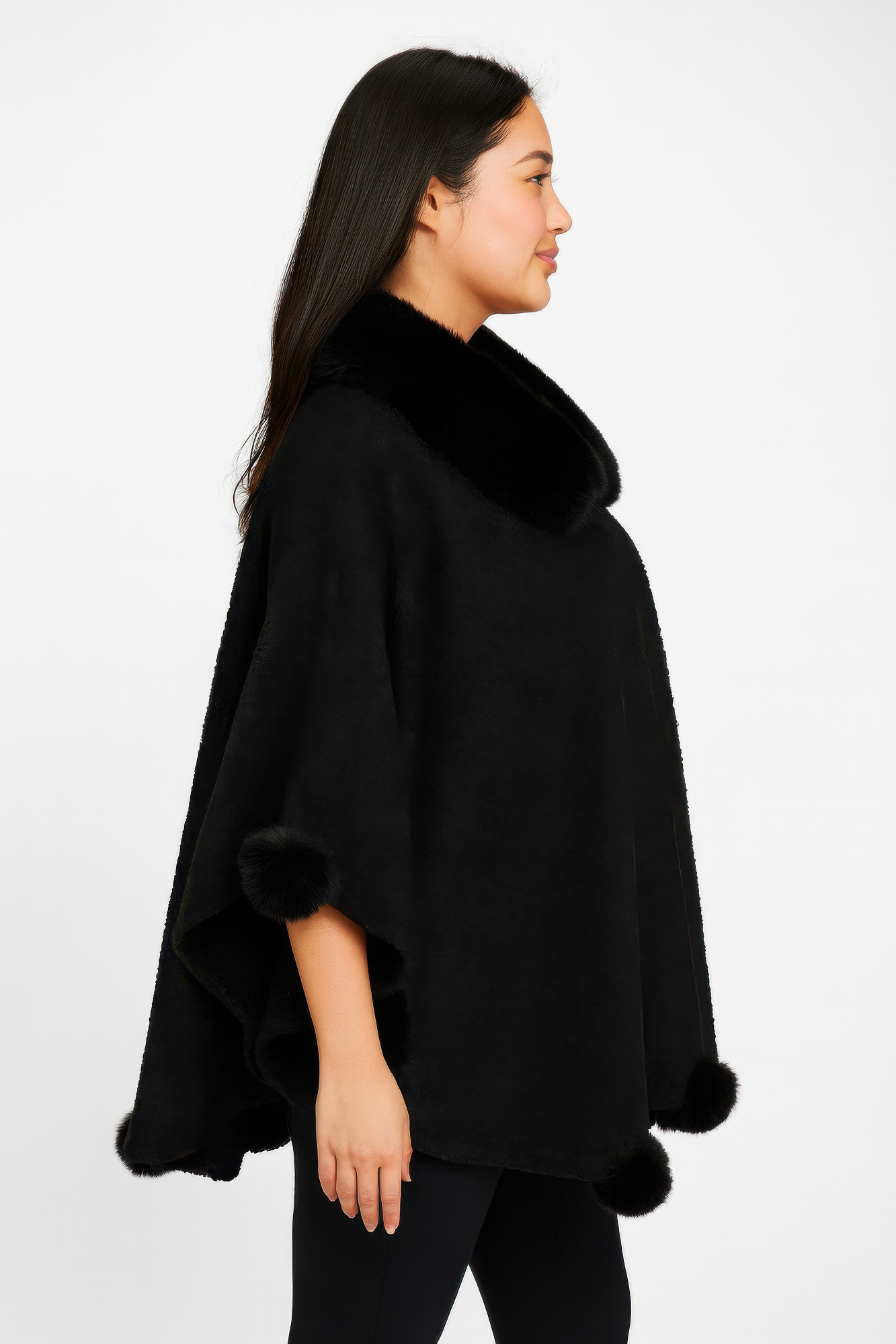 Trim Cape With Faux Fur Collar