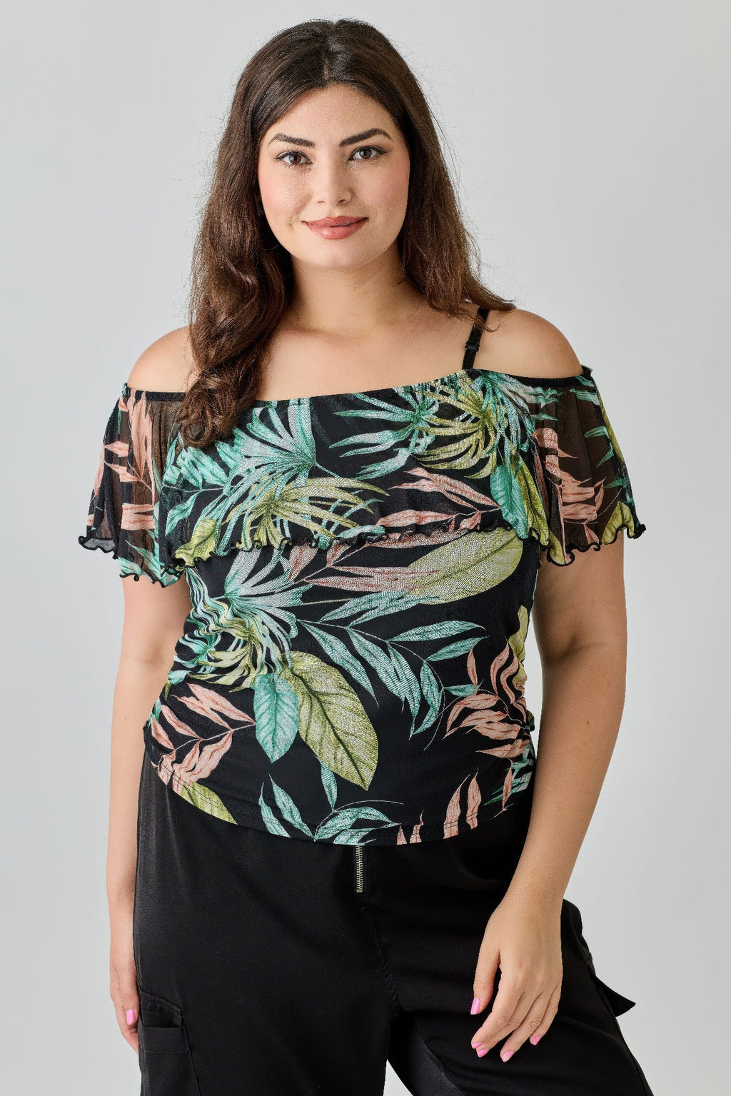 Plus Size Tropical Inspired Off The Shoulder Top