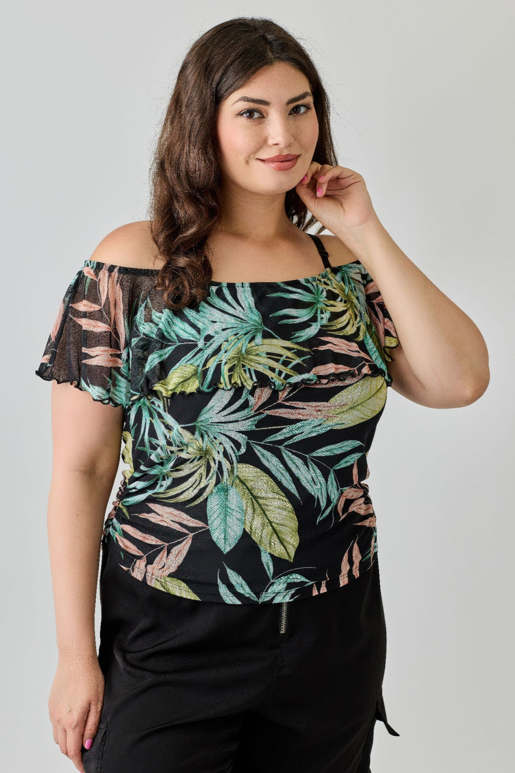 Plus Size Tropical Inspired Off The Shoulder Top