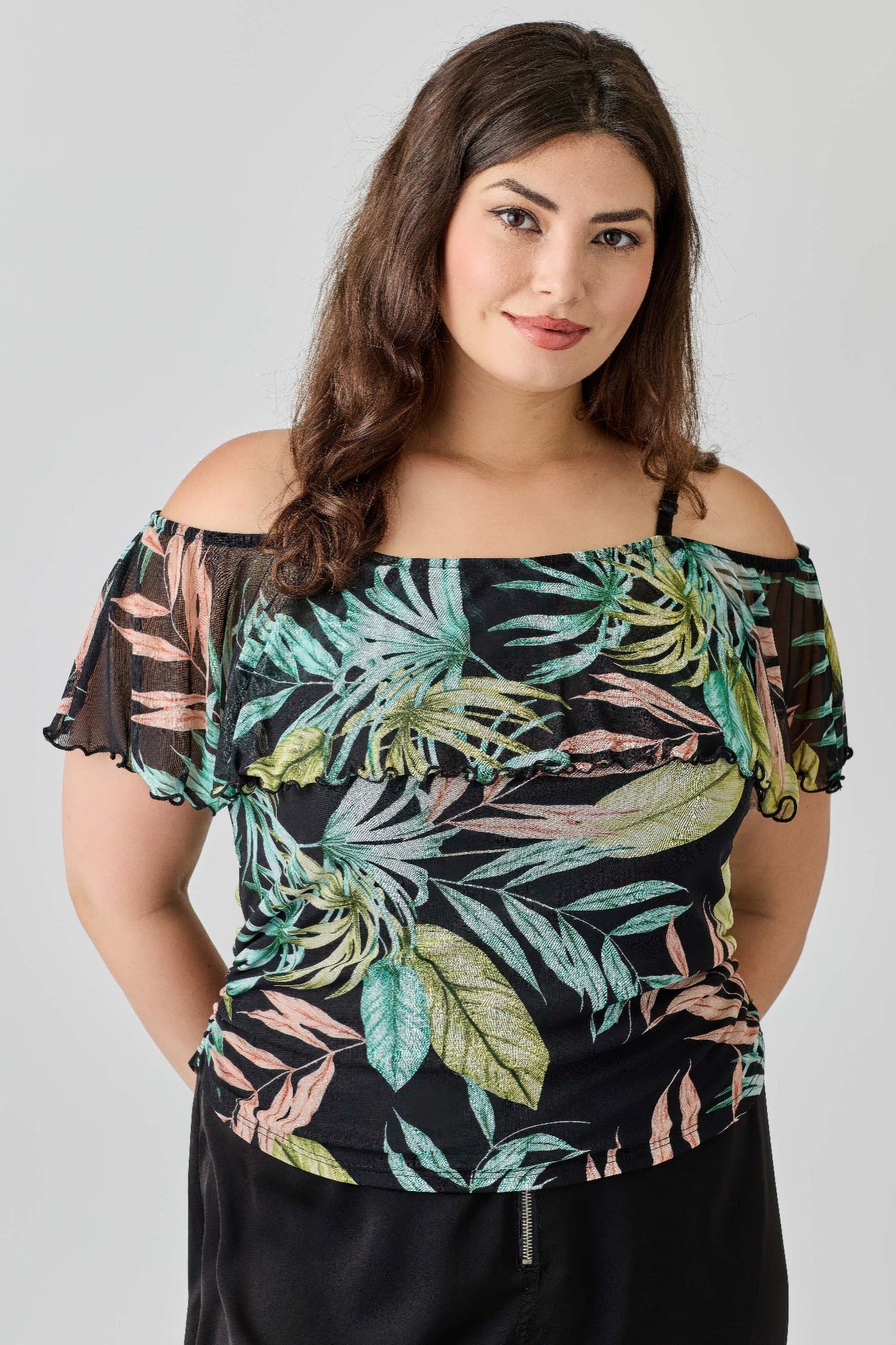 Plus Size Tropical Inspired Off The Shoulder Top