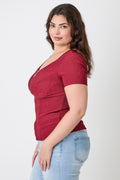 Plus Size Zip Front Fitted Stretch Top
