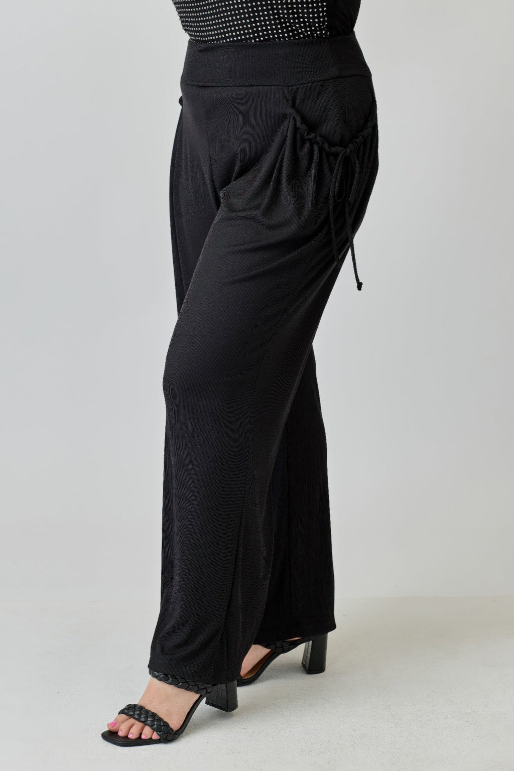 Plus Size Wide-leg Pants W Side Drawstring Detail
