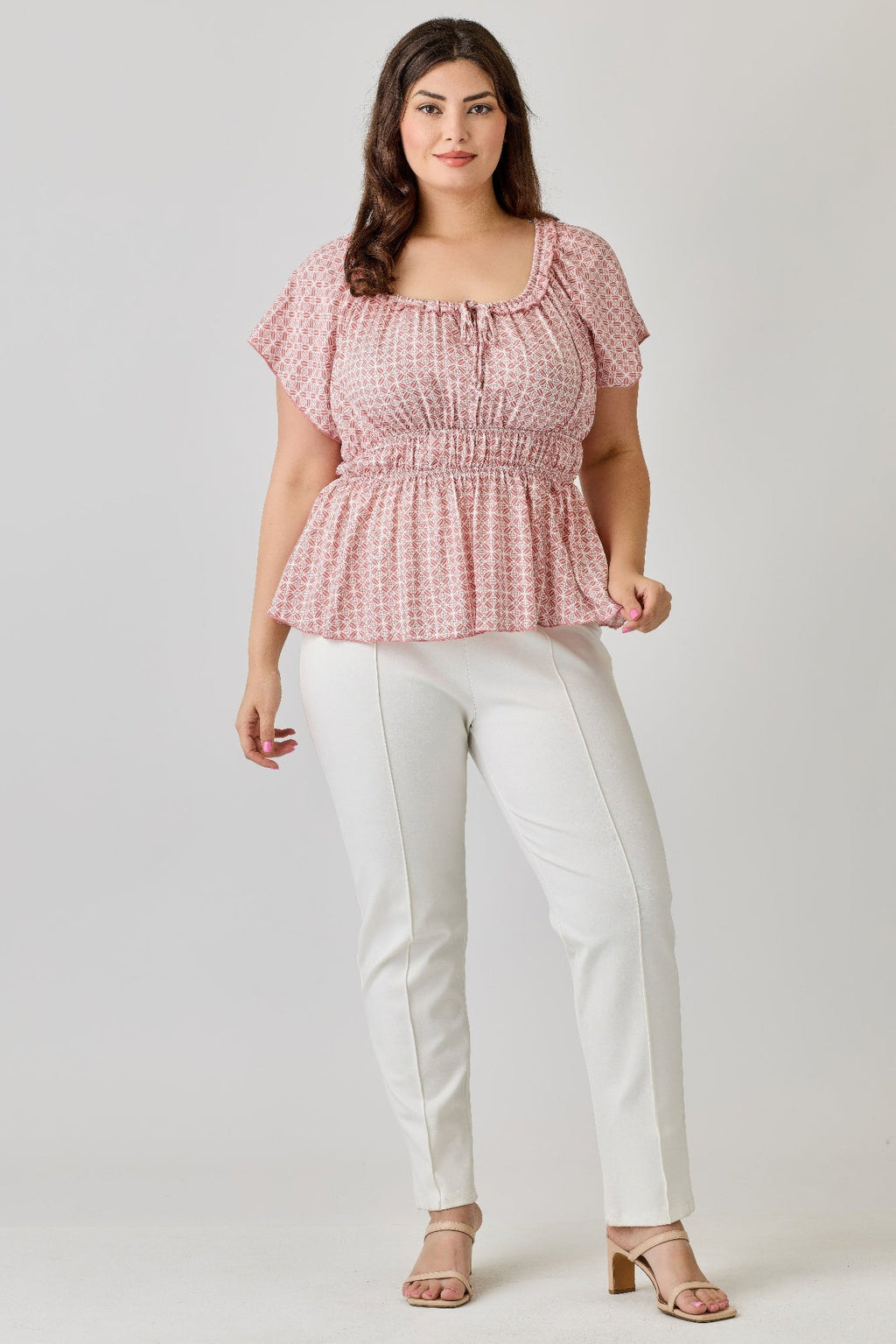 Plus Size Geometric Challis Print Top