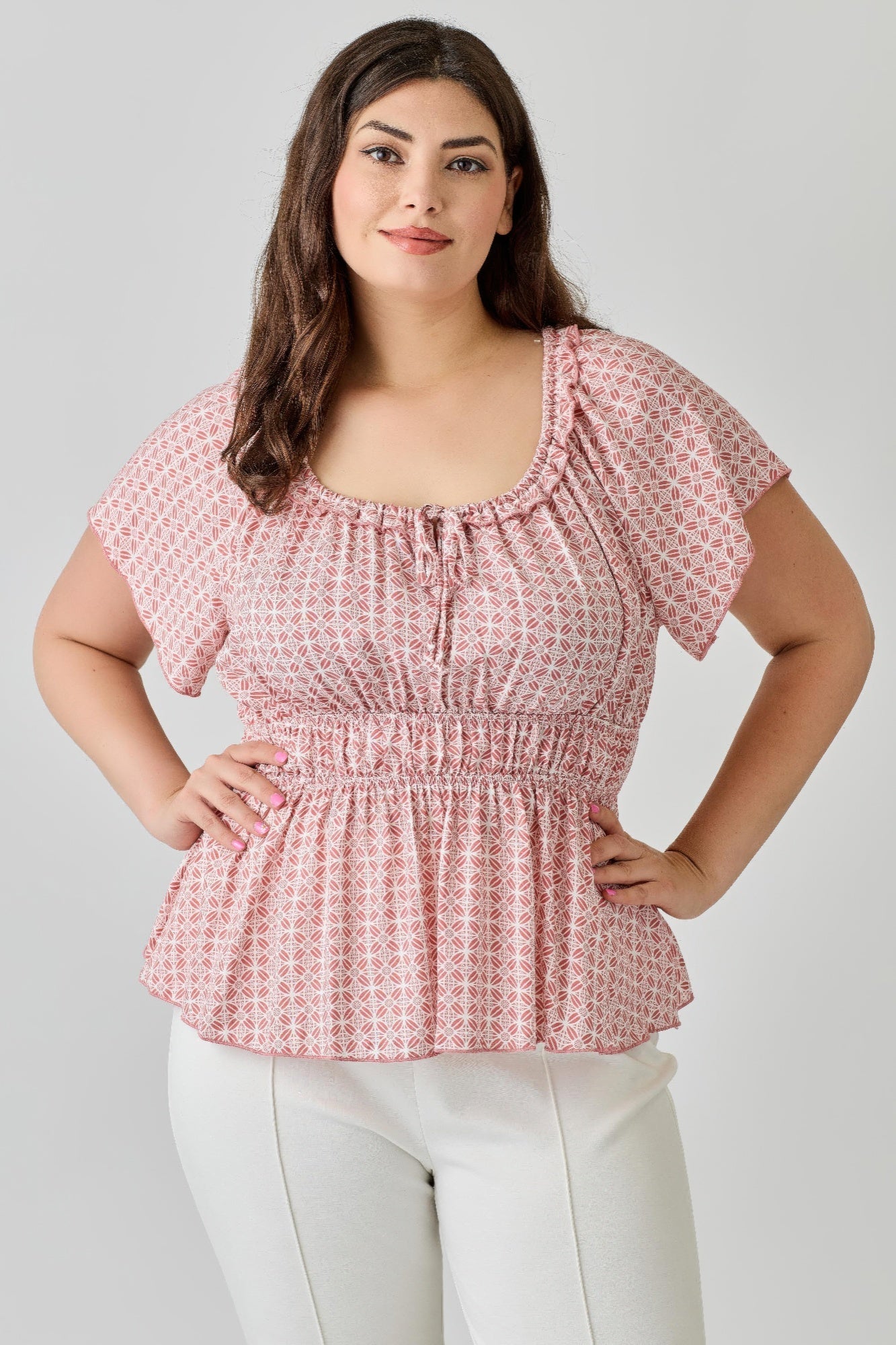 Plus Size Geometric Challis Print Top