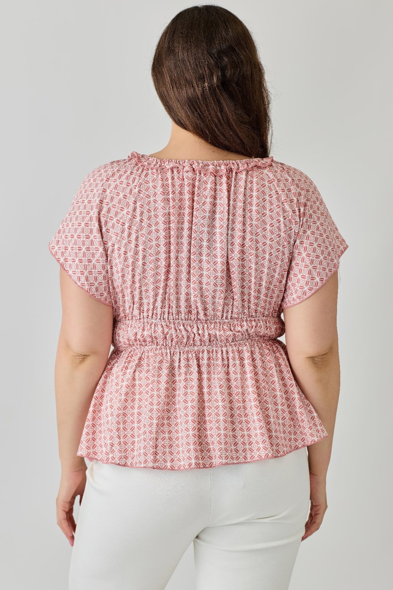 Plus Size Geometric Challis Print Top