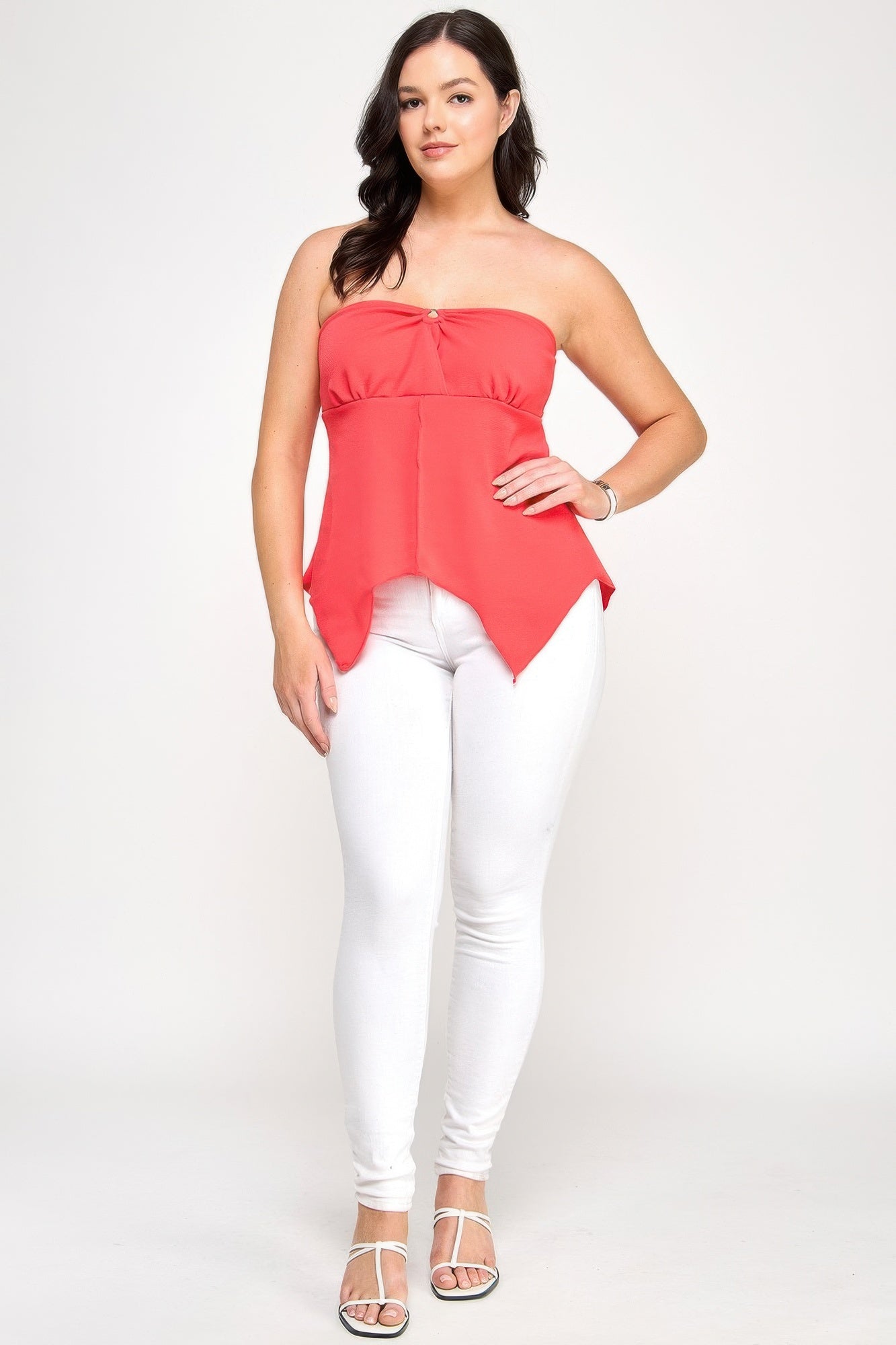 Plus Size Strapless O-ring Asymmetric Top