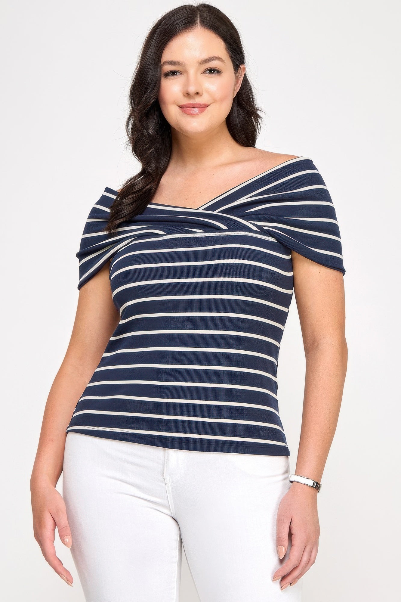 Plus Size Ots Knit Ribbed Striped Top