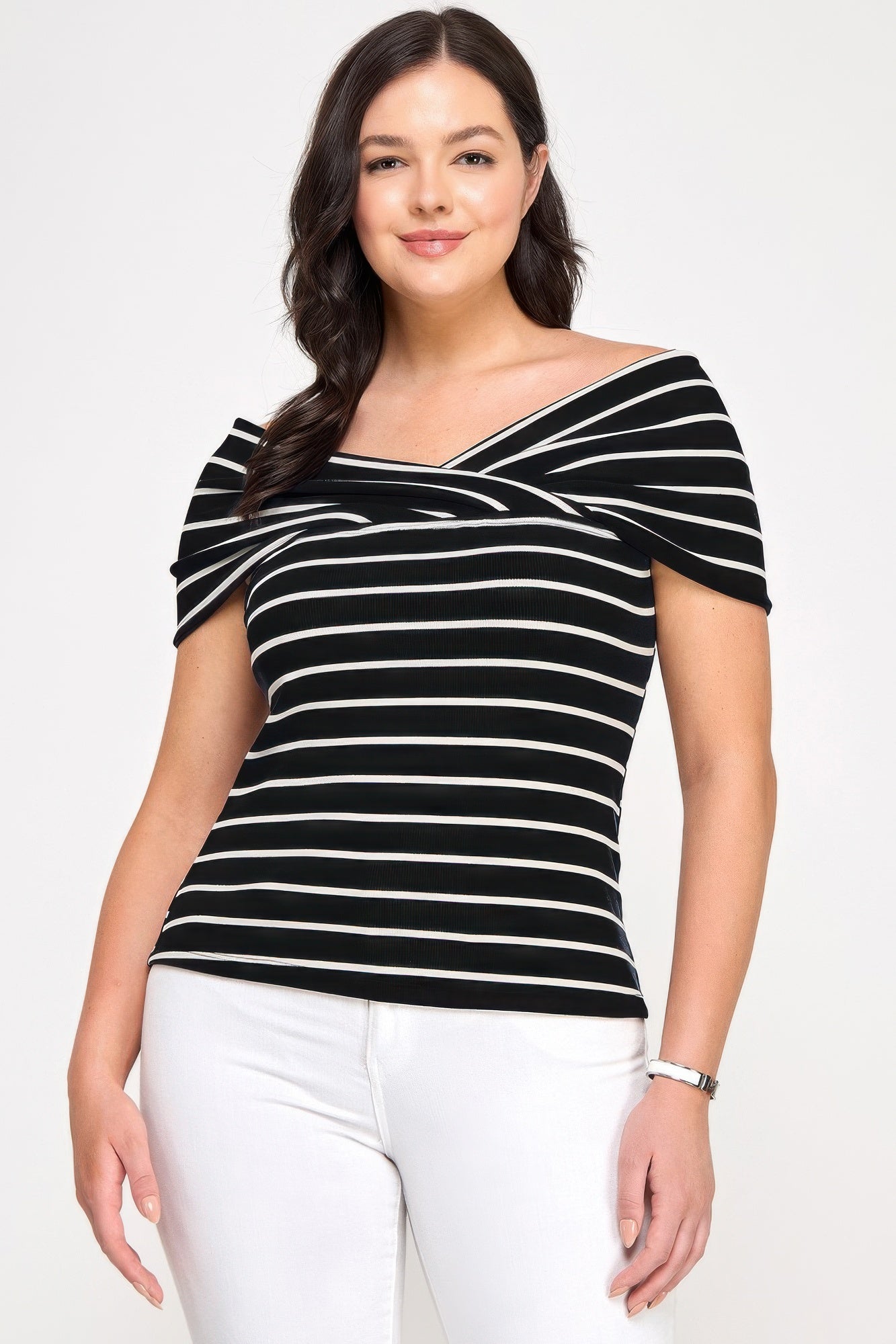Plus Size Ots Knit Ribbed Striped Top